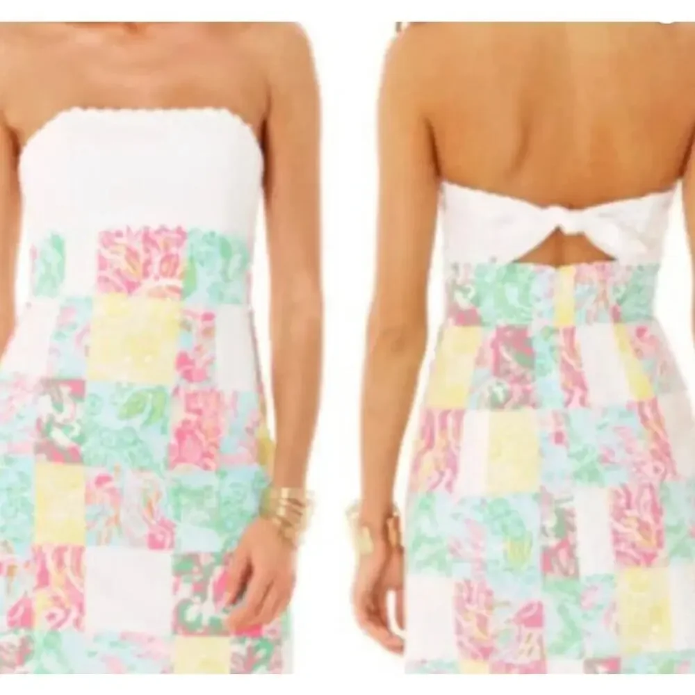 Lilly Pulitzer Franco Strapless Patchwork Mini Dress Multi State  Mind Cotton 4 - Picture 3 of 9